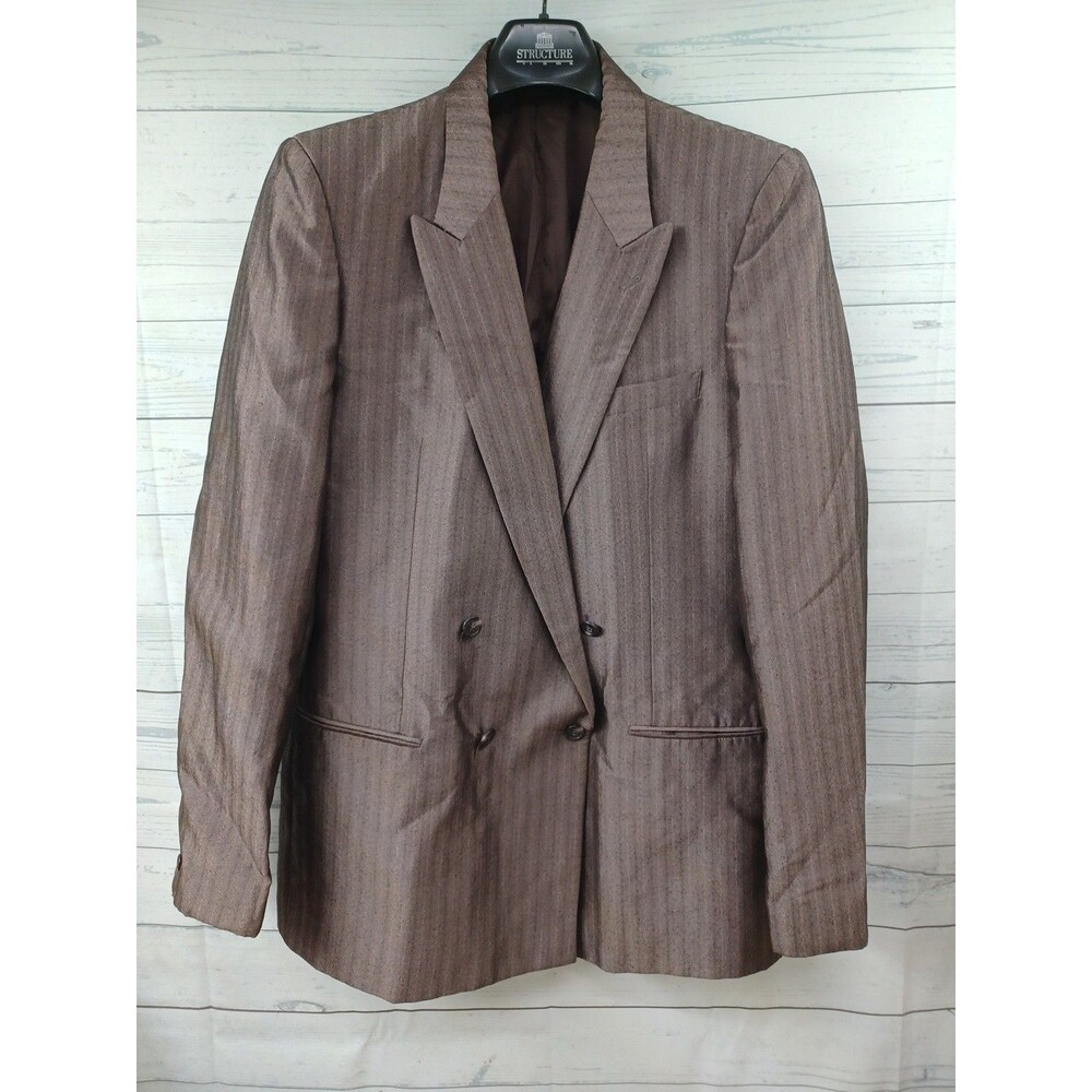 Vtg Double Breasted 44L Brown Striped Double Breasted Blazer Jacket Sport Coat